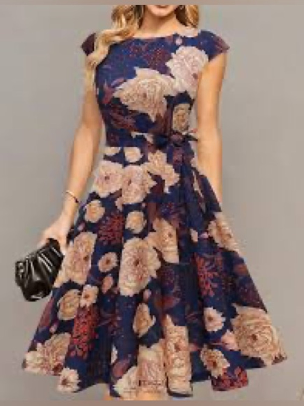 Dress Tells Navy Floral Tie-Waist Midi Dress